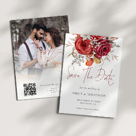 Boho herfst bloemen foto overlay QR code bruiloft Save The Date