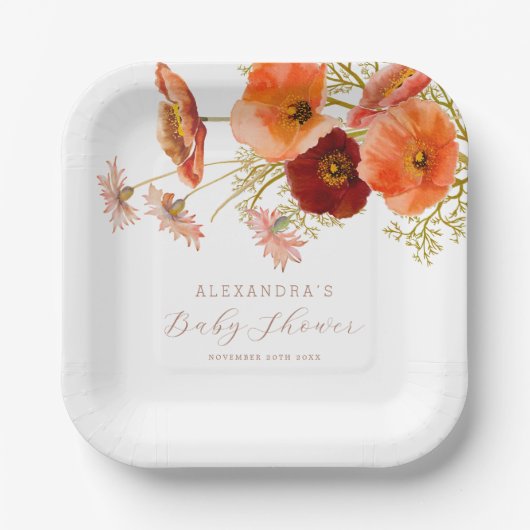 Boho Herfst Bloemen Geslacht Neutraal Baby shower  Papieren Bordje (Voorkant)