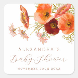 Boho Herfst Bloemen Geslacht Neutrale Baby Shower  Vierkante Sticker