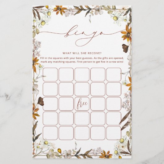 Boho Herfst Bloemen Lijst Bingo Douche Spel (Voorkant)