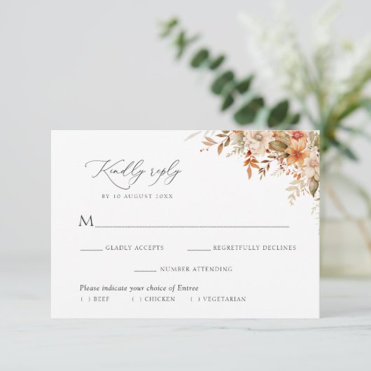 boho herfst bloemen maaltijd keuze RSVP kaart (Staand voorkant)