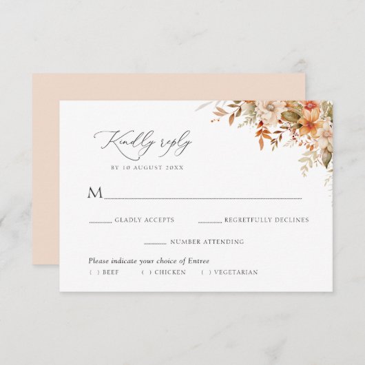 boho herfst bloemen maaltijd keuze RSVP kaart (Voorkant / Achterkant)