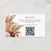 Boho Herfst Bloemen Pampas Grass Trouwdetails QR Informatiekaartje (Voorkant)