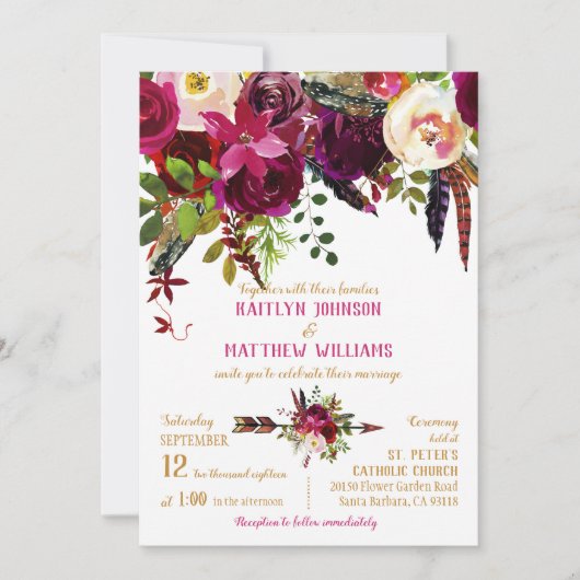 Boho Herfst Bloemen Pijl Boeket Bruiloft Kaart (Voorkant)