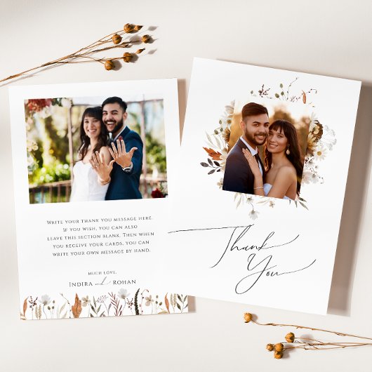 Boho Herfst Bloemen | Platte Foto Bedankkaart