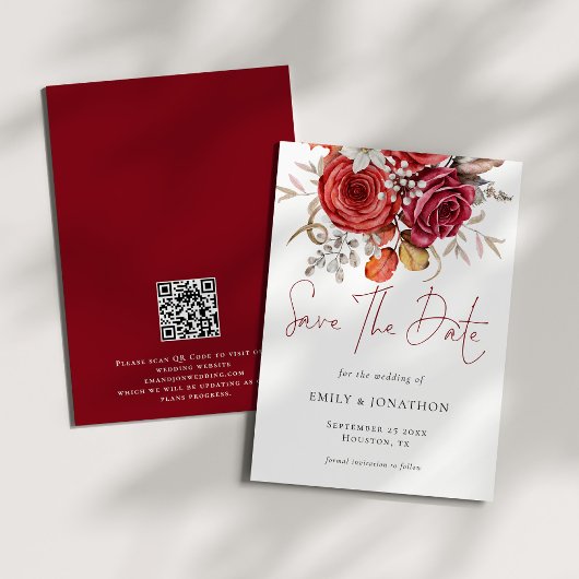 Boho herfst bloemen QR code bruiloft Save The Date