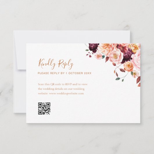 Boho herfst Bloemen QR Code RSVP Kaart (Voorkant)