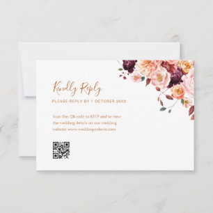 Boho herfst Bloemen QR Code RSVP Kaart