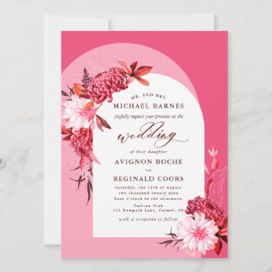 Boho Herfst Bloemen Roze Boog Foto Huwelijk Kaart