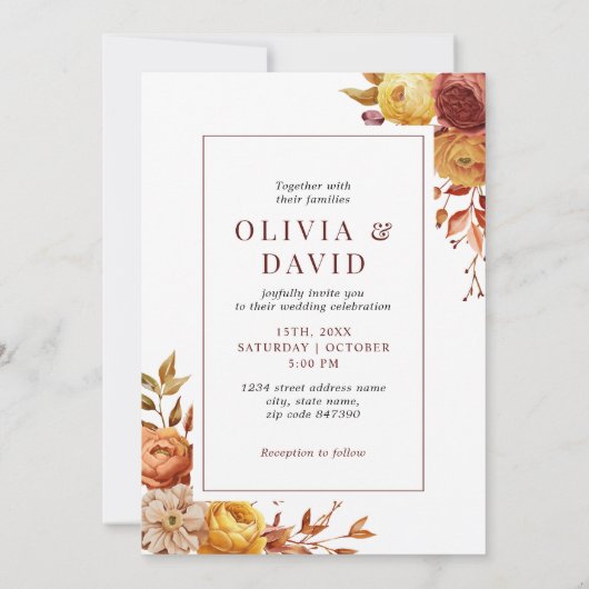 Boho Herfst Bloemen Rustiek Bloemen Bladgroen Brui Kaart (Achterkant)