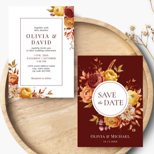 Boho Herfst Bloemen Rustiek Bloemen Bladgroen Brui Kaart