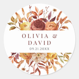 Boho Herfst Bloemen Rustiek Bloemen Bladgroen Brui Ronde Sticker