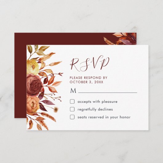 Boho Herfst Bloemen Rustieke Bloemen Foliage RSVP- Bedankkaart (Voorkant / Achterkant)