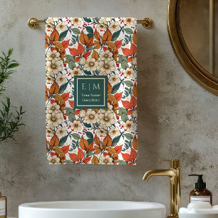 Boho Herfst Bloemen Sage Terracotta Naam Bad Handd Handdoek