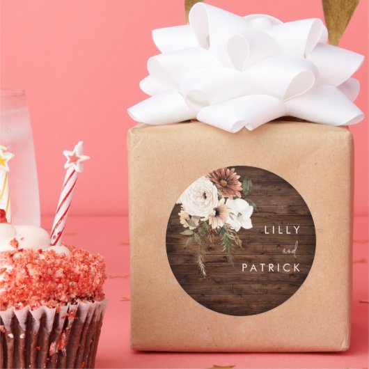 Boho Herfst Bloemen Terracotta Bruiloft Rustiek Ho Ronde Sticker (Feest)