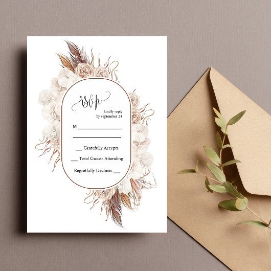Boho Herfst Bloemen Trouw RSVP Kaart
