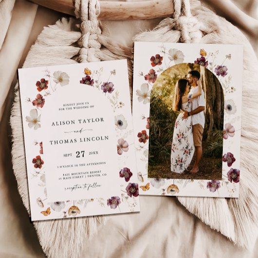 Boho herfst bloemen trouwboog foto kaart