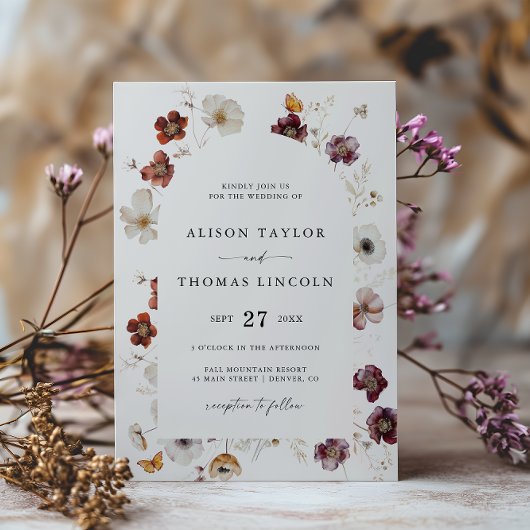 Boho herfst bloemen trouwboog kaart