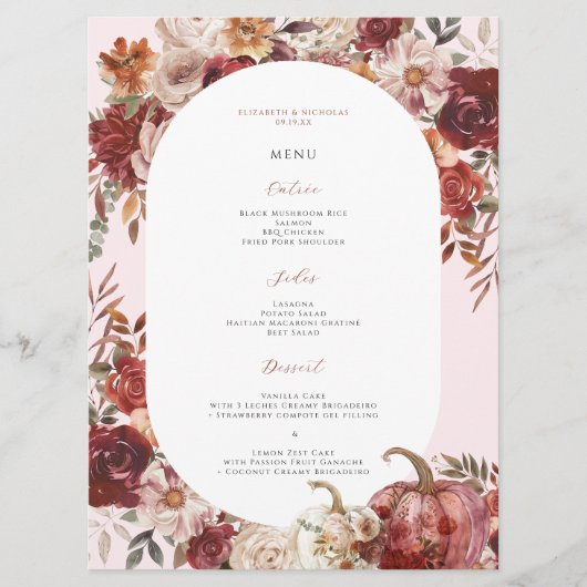 Boho Herfst Bloemen Trouwmenu Menu (Voorkant)