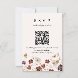 Boho herfst bloemen vlinder bruiloft QR-code RSVP Kaartje
