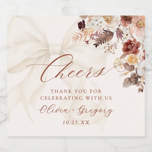 Boho Herfst Bloemen Witte Boog Wedding Bier Etiket (Enkel label)