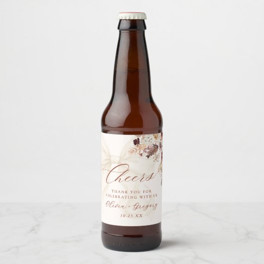 Boho Herfst Bloemen Witte Boog Wedding Bier Etiket (Voorkant)