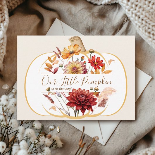 Boho Herfst Bloemen Witte Pompoen Baby shower Save The Date