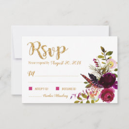 Boho Herfst Bloemenboeket Gouden RSVP-kaart RSVP Kaartje