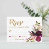 Boho Herfst Bloemenboeket Gouden RSVP-kaart RSVP Kaartje (Staand voorkant)