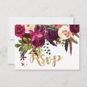 Boho Herfst Bloemenboeket Gouden RSVP-kaart RSVP Kaartje (Achterkant)