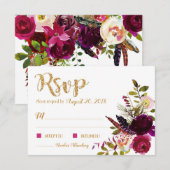 Boho Herfst Bloemenboeket Gouden RSVP-kaart RSVP Kaartje (Voorkant / Achterkant)