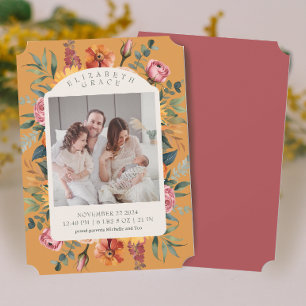 Boho Herfst Bloemenboog Foto Geboorteaankondiging Kaart