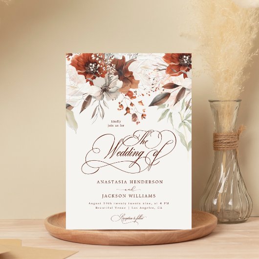Boho Herfst bloemenelegant script het huwelijk van Kaart