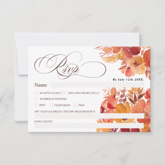 Boho herfst bloemenkalligrafie chique rsvp bruilof kaart (Voorkant)
