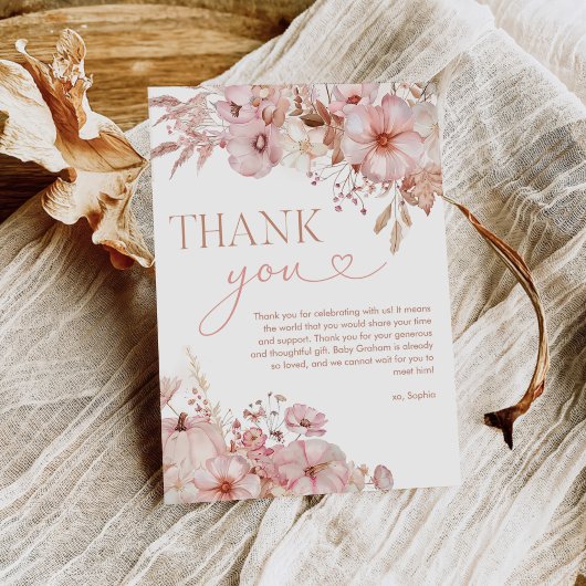Boho herfst bloemenkleuren pompoen baby shower bedankkaart