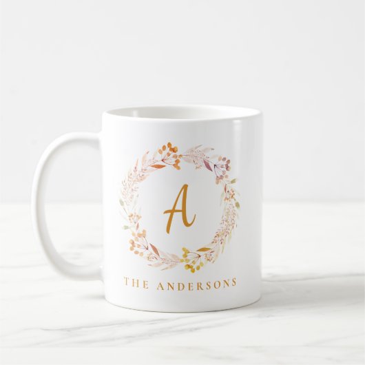Boho herfst bloemenkrans | Gepersonaliseerde naam Koffiemok (Links)