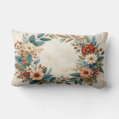 Boho Herfst Bloemenkrans Kussen - Teal Bladeren Co (Achterkant)