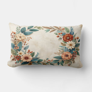 Boho Herfst Bloemenkrans Kussen - Teal Bladeren Co