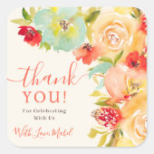 Boho herfst bloemenschildering waterverf bruidsdou vierkante sticker (Voorkant)