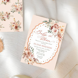 Boho herfst bloemige baby in bloei babyshower kaart