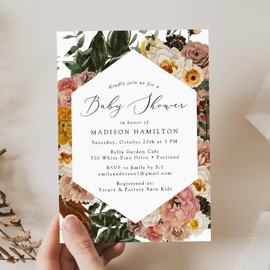 Boho Herfst Bloemige Baby Shower Kaart