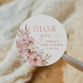 Boho herfst bloemige baby shower ronde sticker