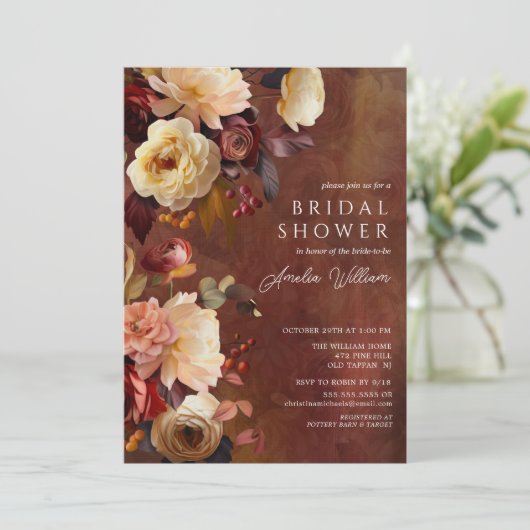 Boho herfst bloemige bruidsshower uitnodiging (Staand voorkant)