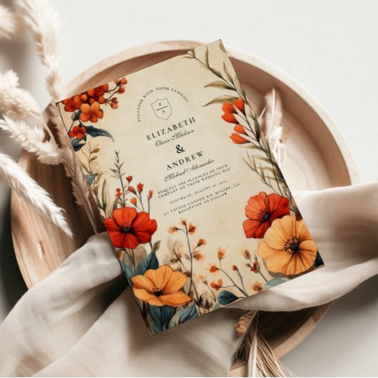 Boho herfst bloemige bruiloft kaart