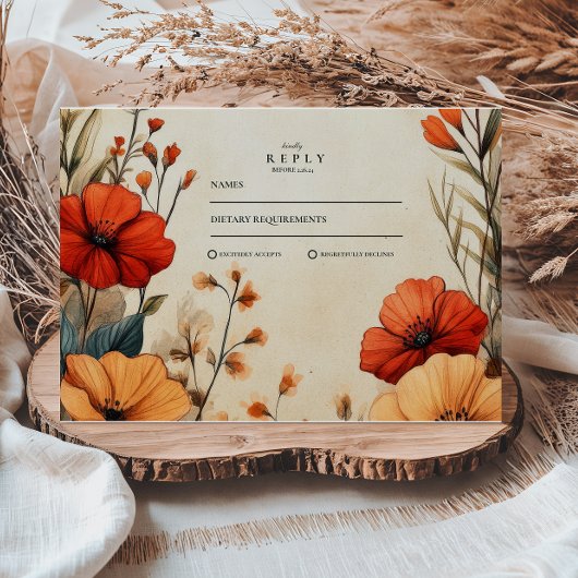 Boho herfst bloemige bruiloft RSVP kaartje