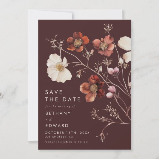 Boho herfst bloemige bruiloft save the date (Voorkant)