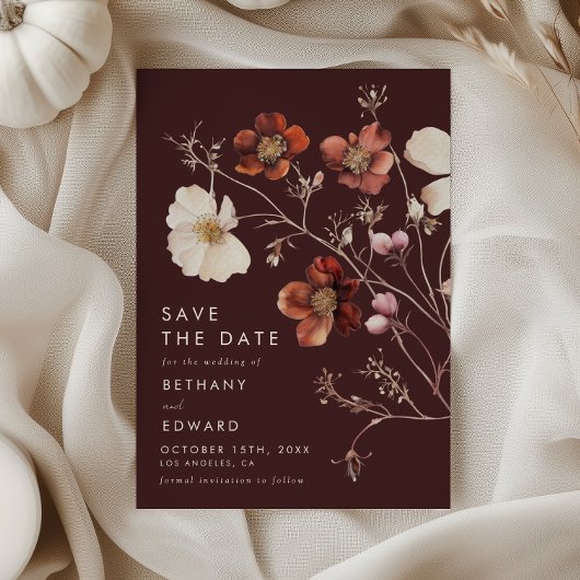 Boho herfst bloemige bruiloft save the date