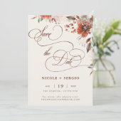 Boho-herfst bloemige elegante script & foto bruilo save the date (Staand voorkant)