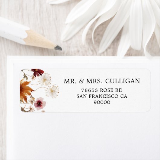 Boho Herfst Bloemige Envelope Retouradres Etiket (Insitu)