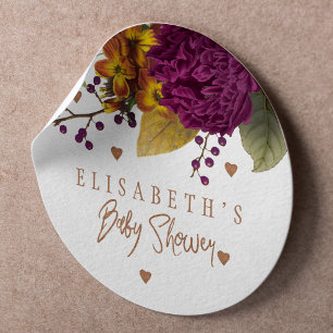Boho herfst bloemige genderneutrale babyshower ronde sticker